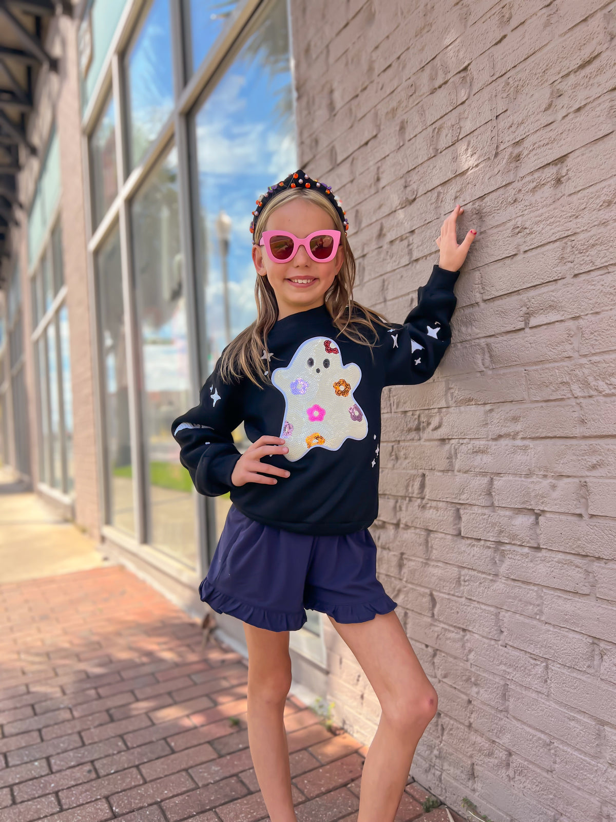 Embellished Ghost Halloween Crewneck