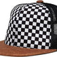 Flat Brim Trucker Hat - Checker/Faux Leather Brim
