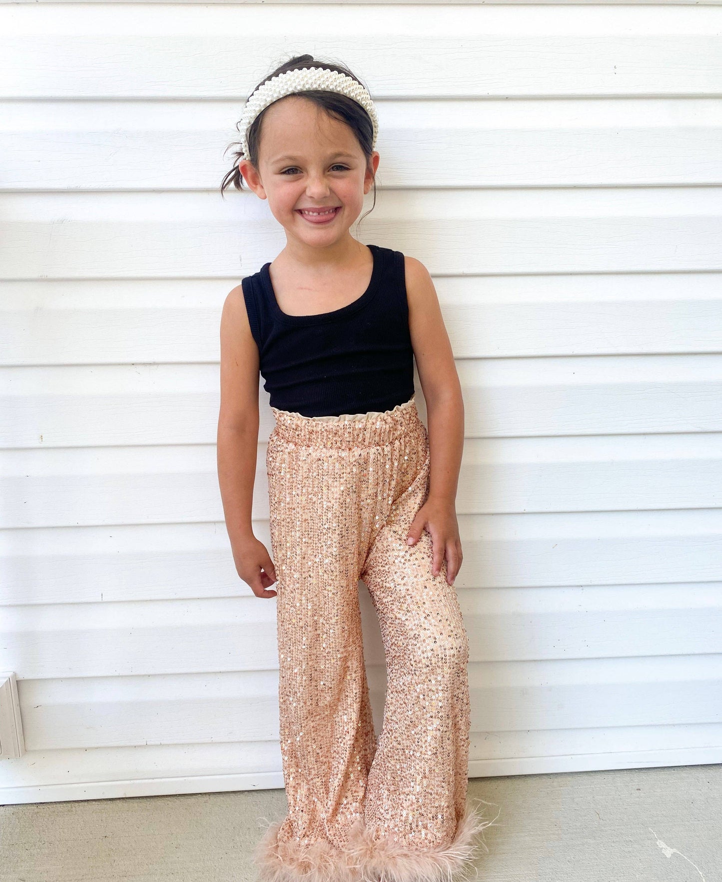Champagne Sequins Feather Pants