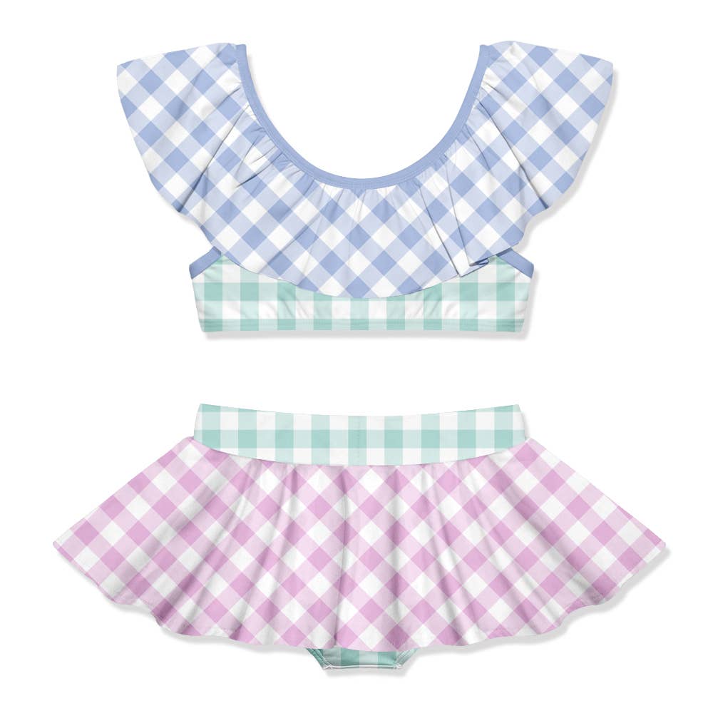Periwinkle Gingham Ruffle Skirted Bikini