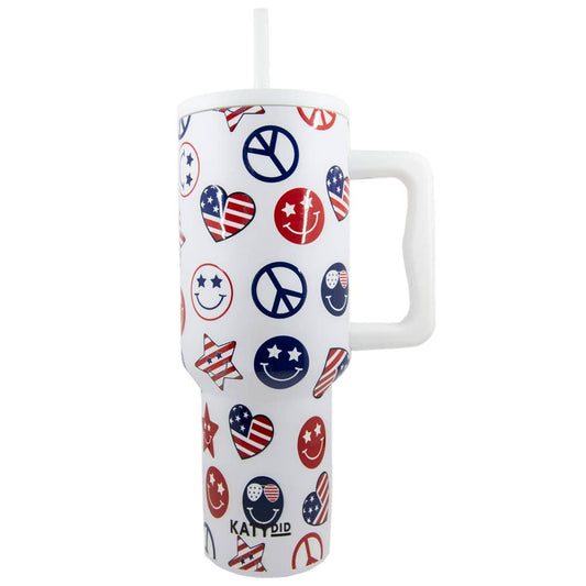 America Star, Peace & Happy Face 38 Oz Tumbler w/ Handle