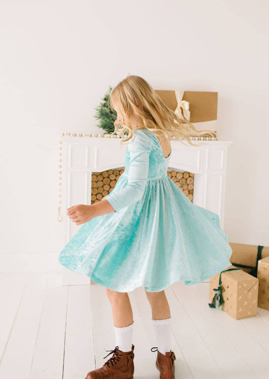 Gwendolyn Dress in Crushed Mint Velvet | girls | fall | wint