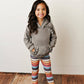 Kids Gray Ruffle Hoodie and Rainbow Stripe Leggings Fall Set