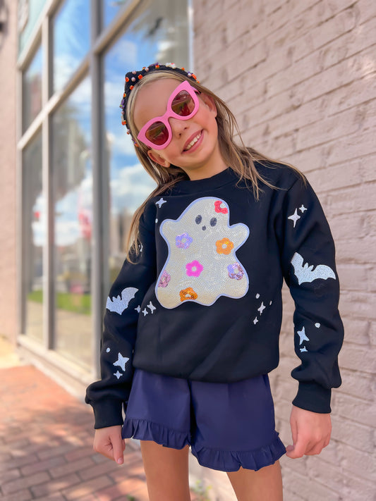 Embellished Ghost Halloween Crewneck