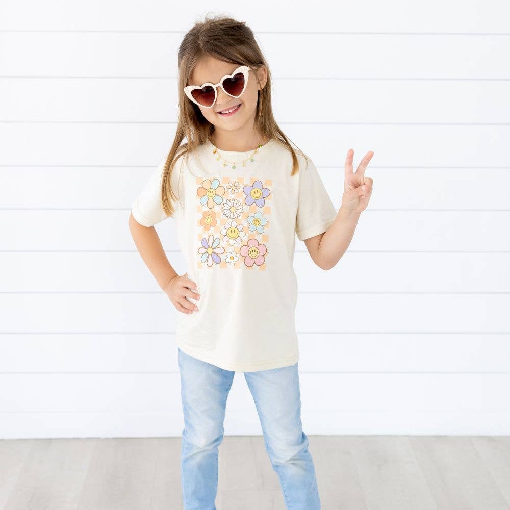 Daisy Doodle Checker Short Sleeve T-Shirt - Kids Spring Tee