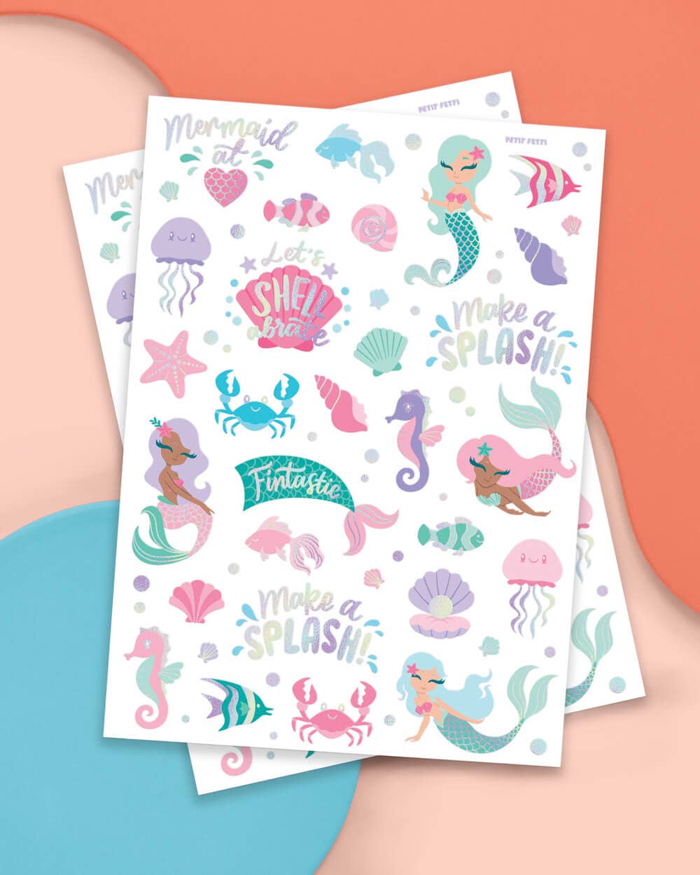 Mermaid Party Foil Kids Temporary Tattoos, Activity, Favor