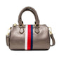 Leather Striped Duffle Handbag