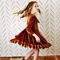 Kids Rust Velvet Ruffle Fancy Winter Christmas Holiday Dress
