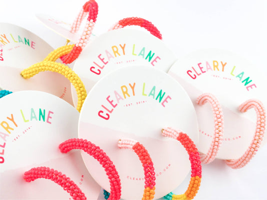 Beaded Hoop Earrings | Blue Stripes