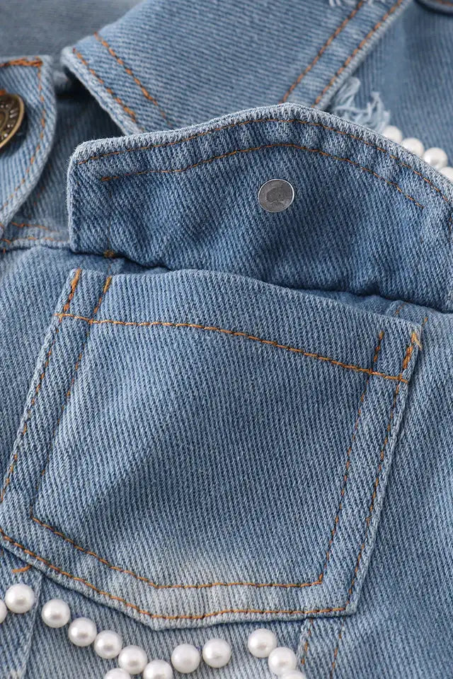 Girl pearl denim jacket