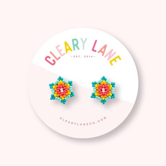 Beaded Flower Stud Earrings | Rainbow