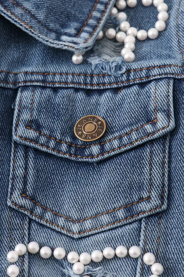 Girl pearl denim jacket