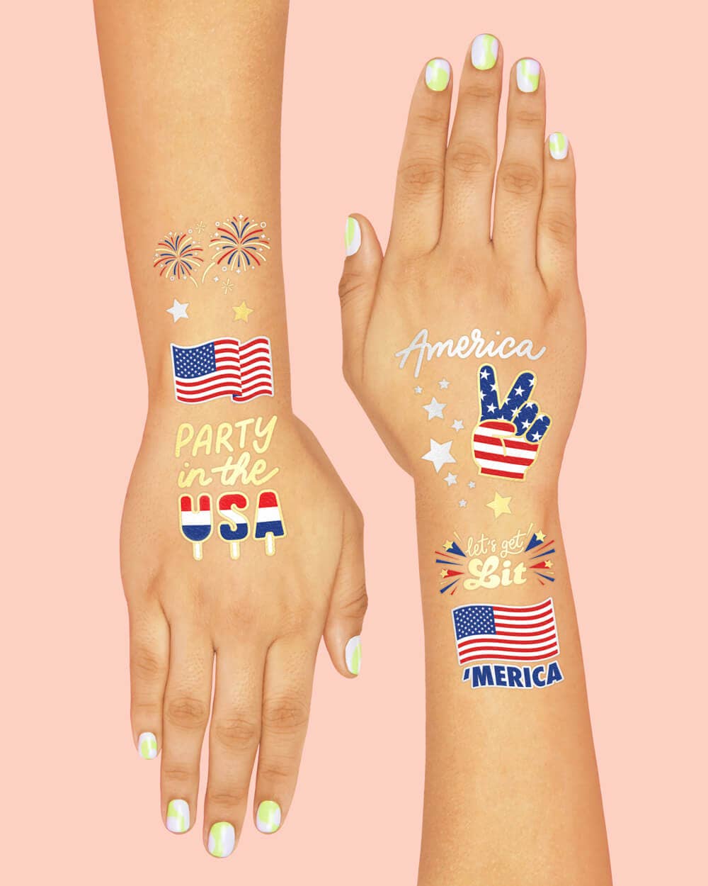 4th of July Party Foil Kids Temporary Tattoos, Favor