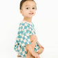 Blue Checkered Waffle Bamboo Shorts Set