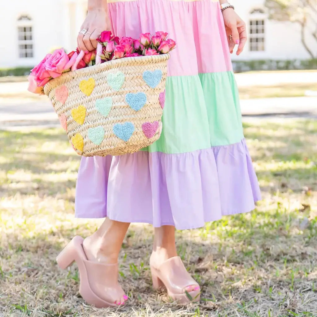 Multicolor Heart Straw Basket