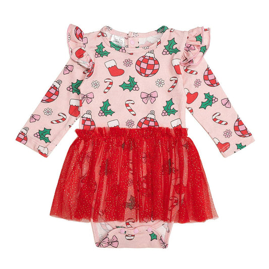 Disco Christmas Long Sleeve Tutu Bodysuit Baby Holiday