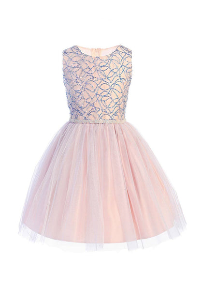 SK887 - multi tone sequin with satin & crystal tulle