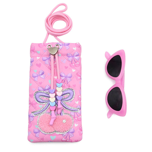 Cherry Printed Drawstring Case and Sunglasses