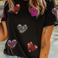 LDC Sequin Heart Patched Pattern Crewneck Valentines Tee