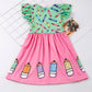 Girls Colorful Crayon Ruffle Flare Dress for back to school
