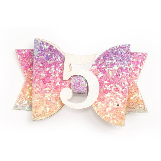 Pastel Rainbow Bow #5 Clip - Kids Birthday Hair Clip