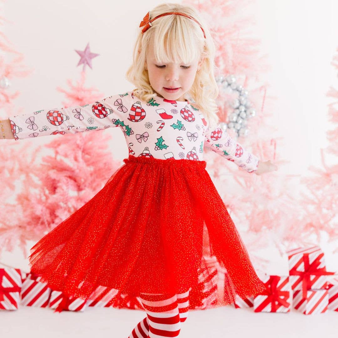 Disco Christmas Long Sleeve Tutu Dress Kids Holiday