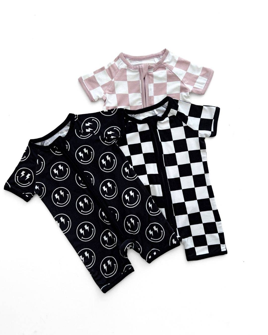 Baby Bamboo Shorty Romper | Electric Smiley