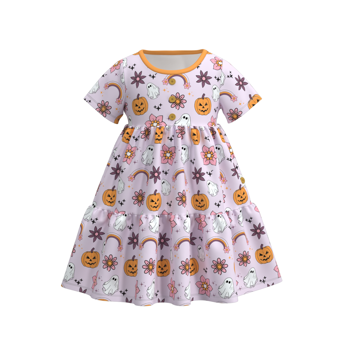 Halloween Print button layered ruffle dress