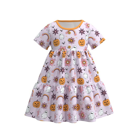 Halloween Print button layered ruffle dress