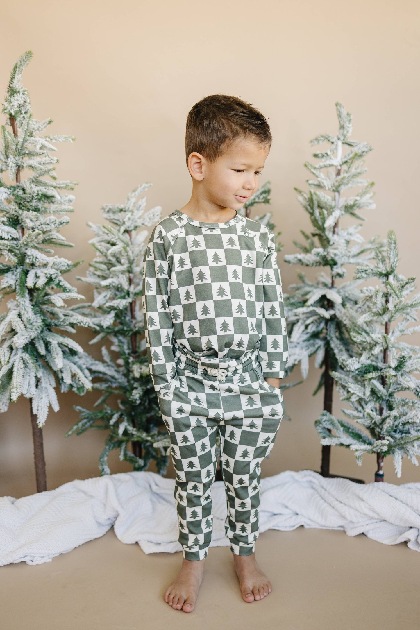 Checkered Christmas Trees Organic Cotton Set Kids Clothes