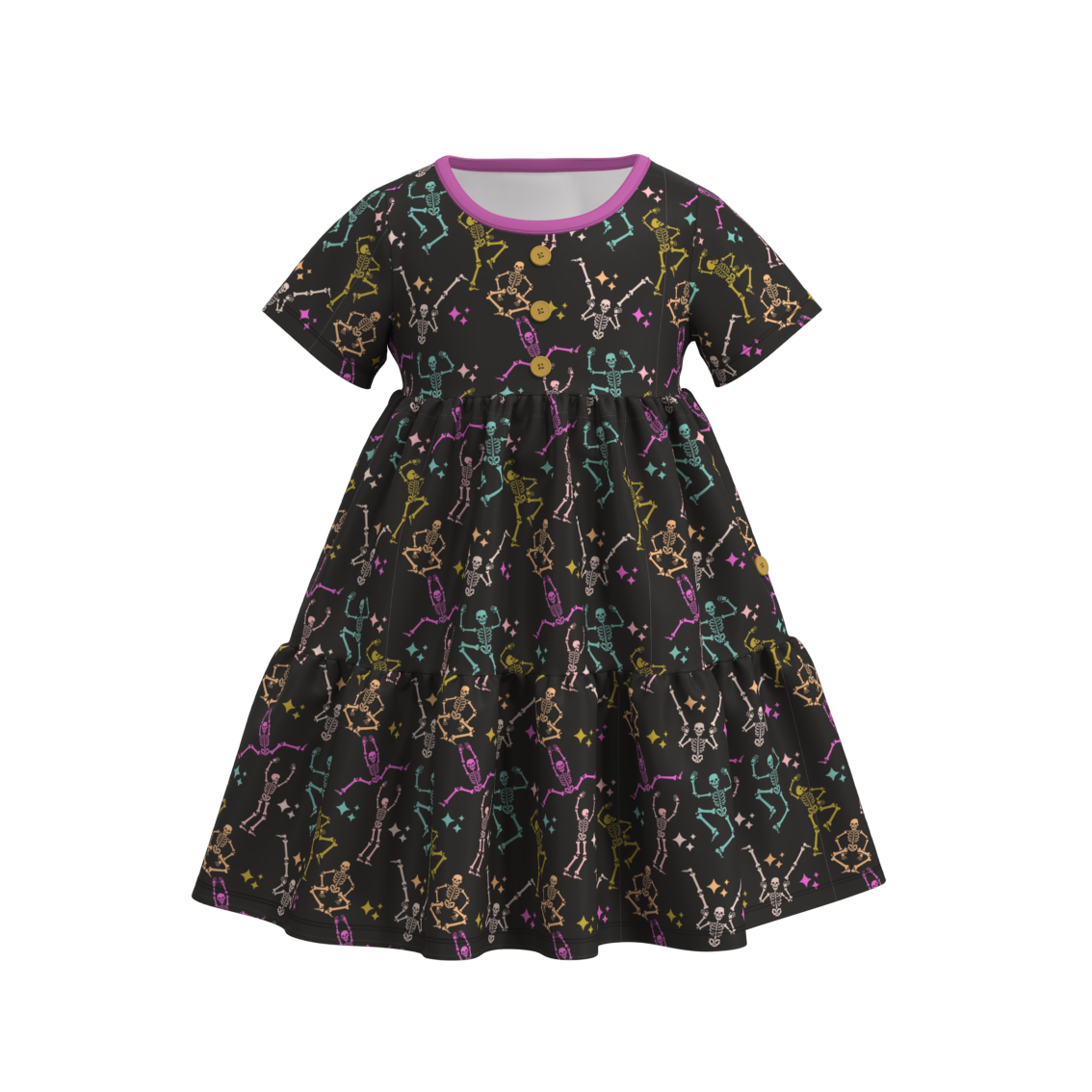 Halloween Print button layered ruffle dress