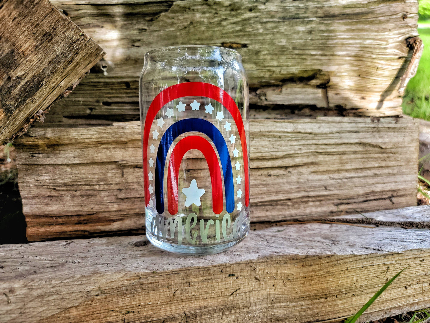 Patriotic Beer Can Glass, America Beer Glass, 4th of July