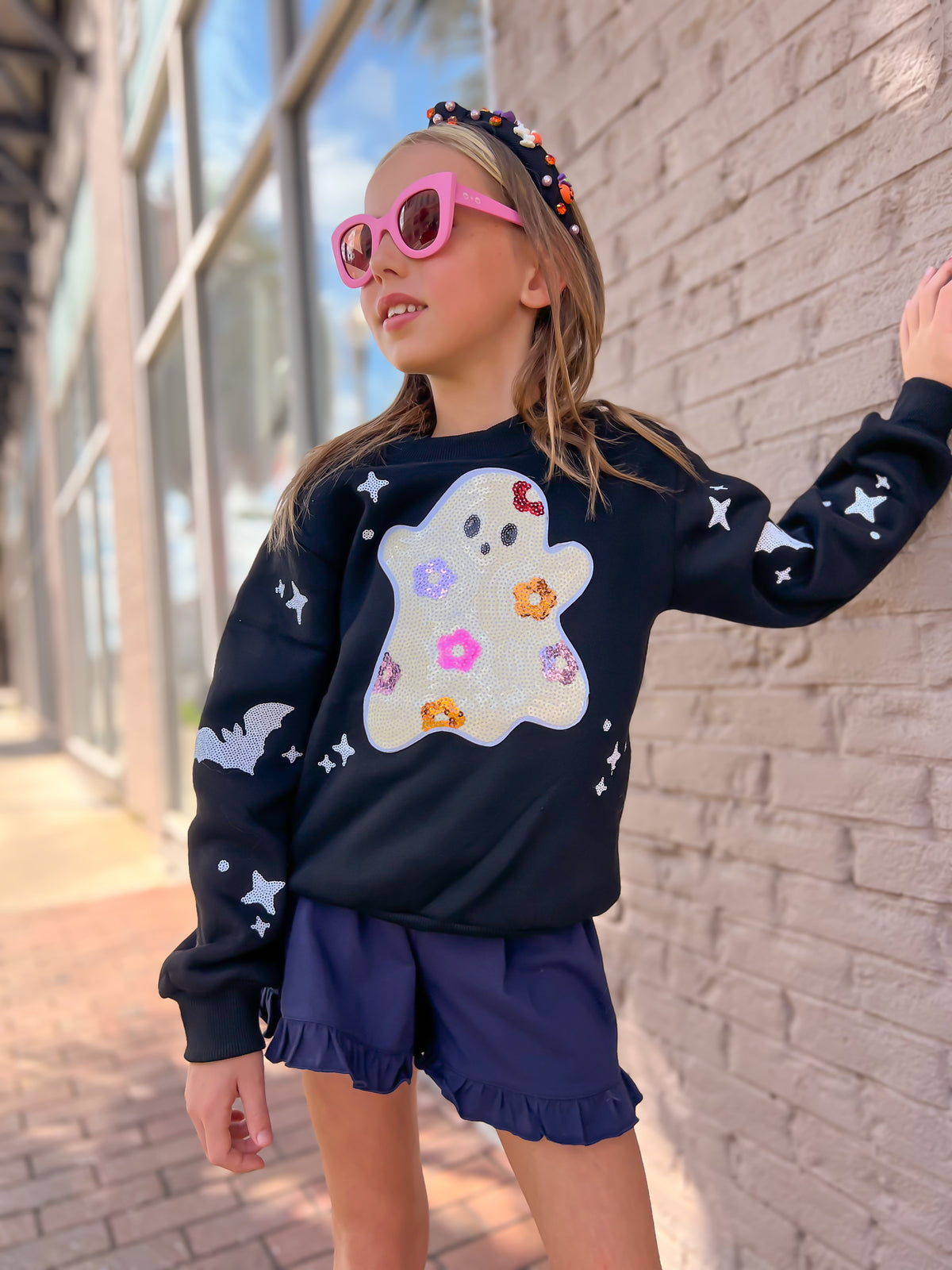Embellished Ghost Halloween Crewneck