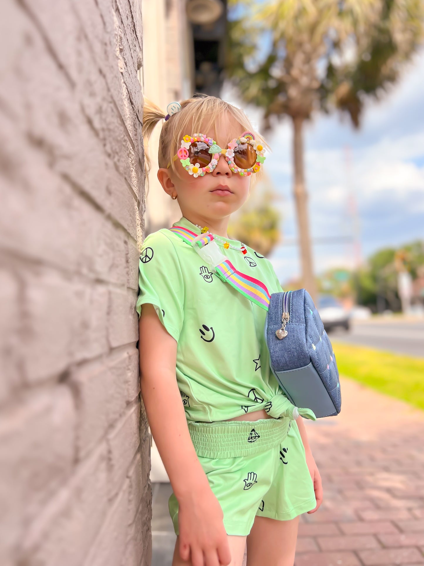 Simply Soft Smocked Short - Washed Neon Lime Emojis