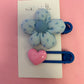 Fabric flower hair clip set blue ￼