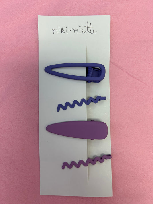 4pc Solid Hair Clip Set Purple