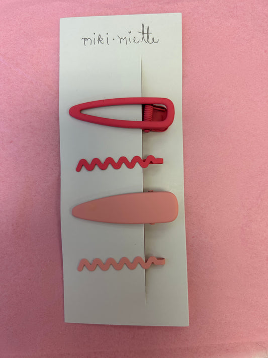 4pc solid hair clip set pink