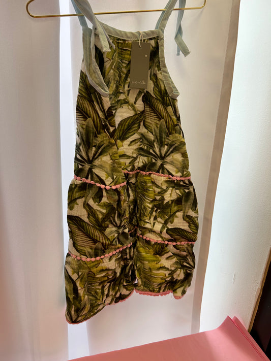 Miki Miette Palm Print Tiered Dress