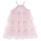 Halter Neck Pearl Tiered Tulle Dress in Light Pink