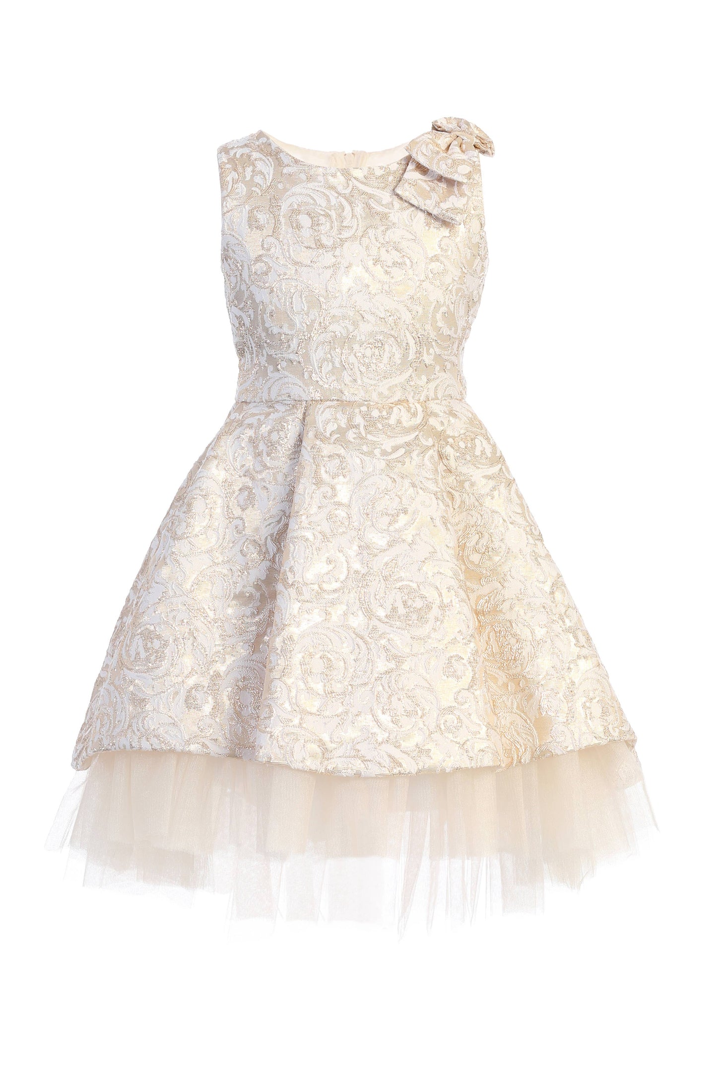 SK806 - pleated luxe jacquard hi-low dress