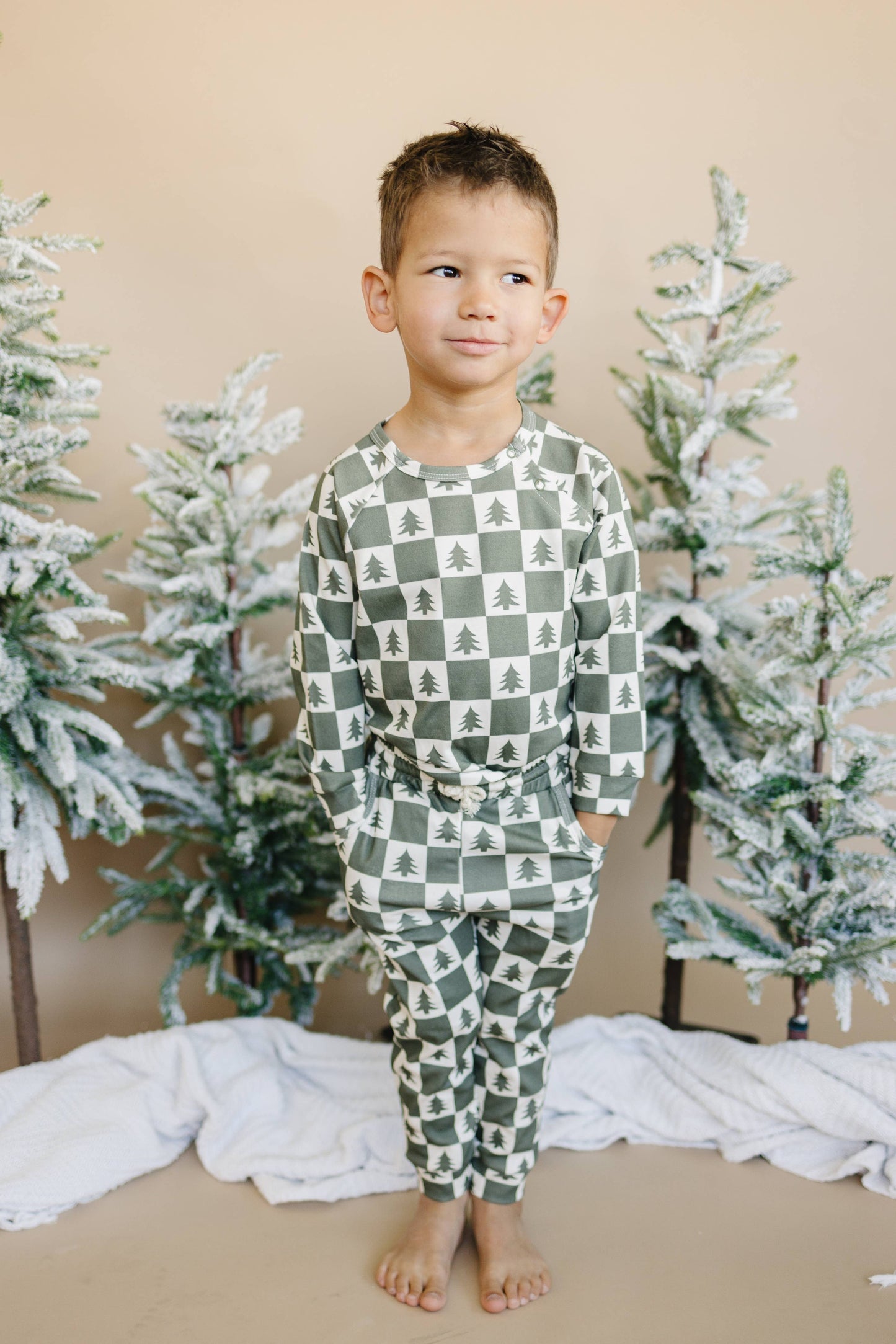 Checkered Christmas Trees Organic Cotton Set Kids Clothes