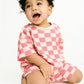Pink Checkered Waffle Bamboo Shorts Set