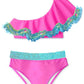 Neon Pink One Shoulder Bikini with Anemone Fringe & Aqua Seq