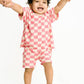 Pink Checkered Waffle Bamboo Shorts Set
