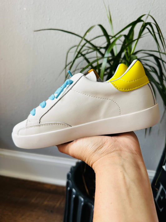 Pink Glitter Star Yellow and Blue Accent Sneakers - Kids 