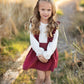 Kids Cream & Wine Ruffled Suspender Pinafore Skirt Set