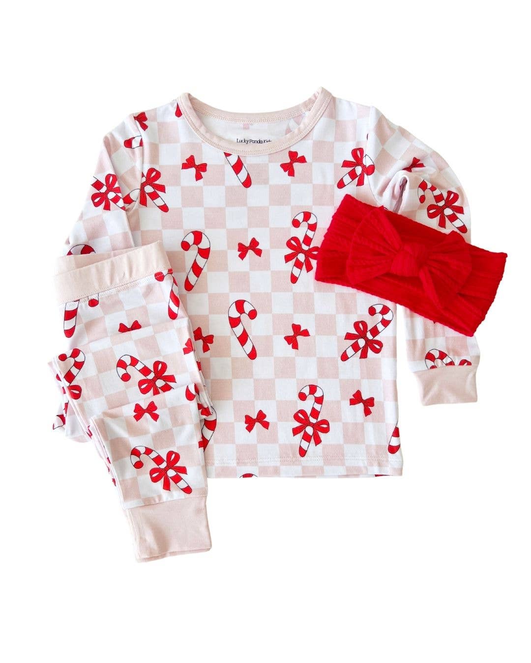 Christmas Bamboo Kids Two Piece Set | Bows & Candy Cane
