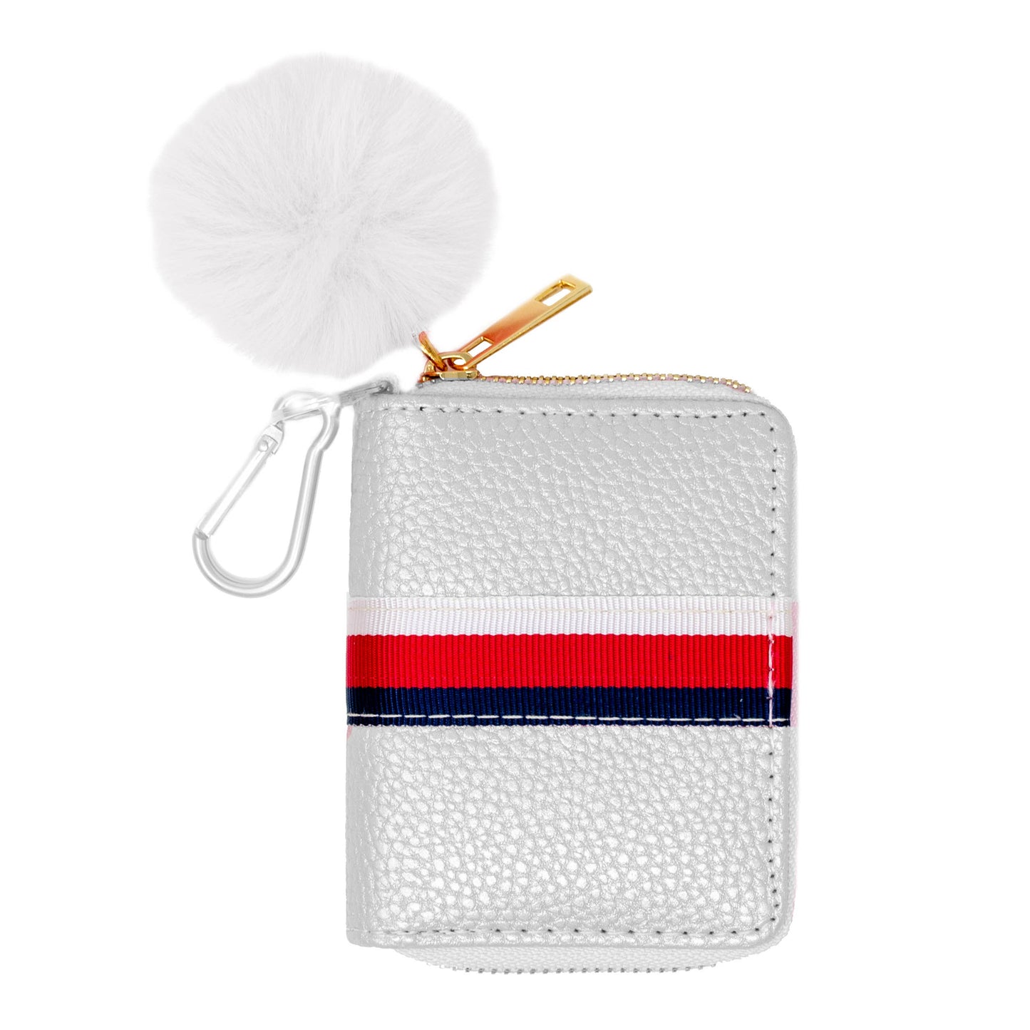 Striped Leather Pom Pom Wallet