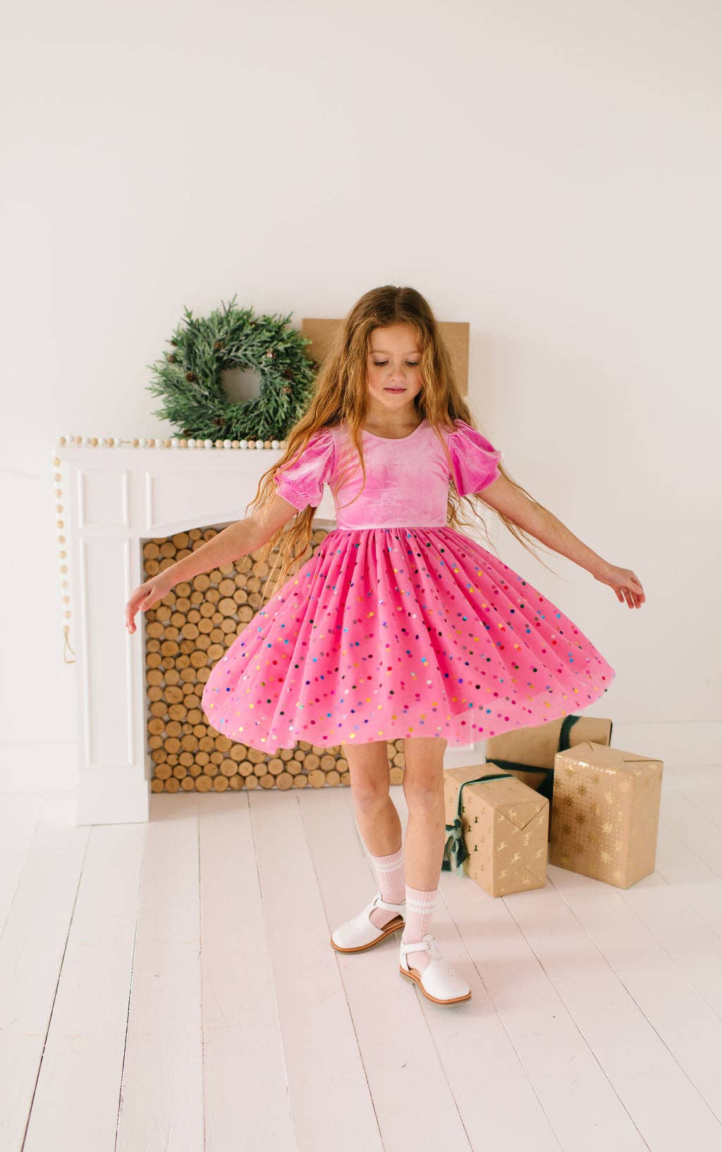 Diana Puff Dress in Bubblegum Confetti | Girls Luxury Dress
