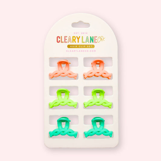 Mini Hair Clip Set | Pink, Green & Blue